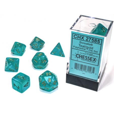Chessex - Set de 7 dés - Borealis Teal Gold